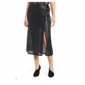 SOMETHING NAVY Skirt Black Faux Wrap Sequin Midi Skirt Front Slit Tie SZ S NEW